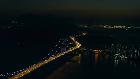 香港航拍青马大桥夜景车流