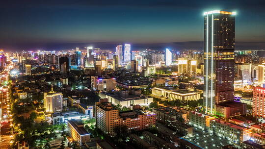 石家庄希尔顿夜景航拍延时4k