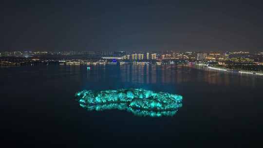 苏州金鸡湖玲珑岛夜景航拍8K