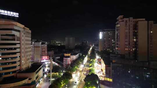 航拍广西玉林夜景玉林城市建设