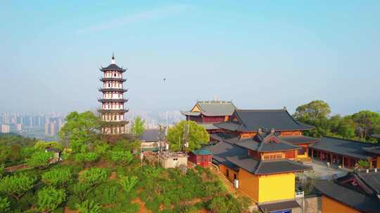 杭州萧山湘湖先照寺建筑风景航拍