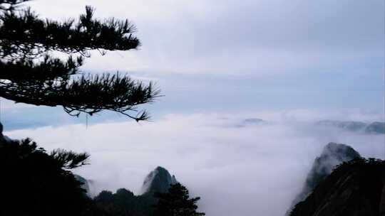 黄山风景区壮观山顶云海延时唯美风景视频素