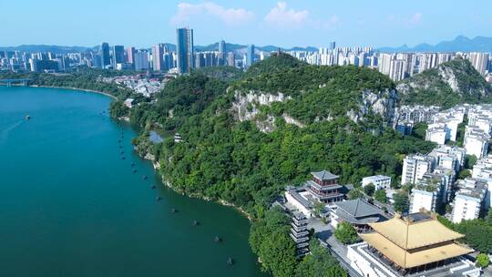 广西柳州城市风光航拍柳江风景