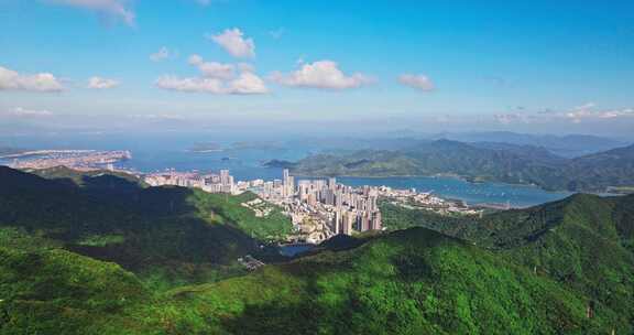 航拍深圳梧桐山看盐田区东部沿海