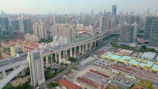 上海市黄浦江卢浦大桥高架桥汽车车辆车流交视频素材模板下载