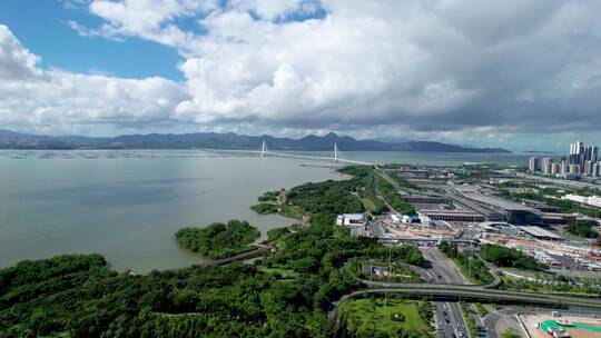 广东深圳湾大桥望海路大景航拍直推空镜