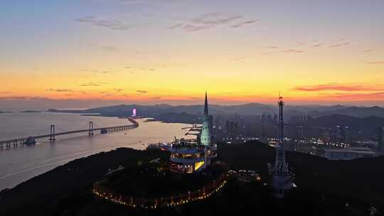 大连莲花山星海湾夜景航拍视频素材