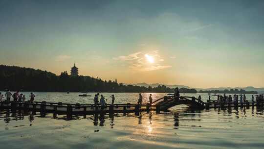 杭州西湖日落美景