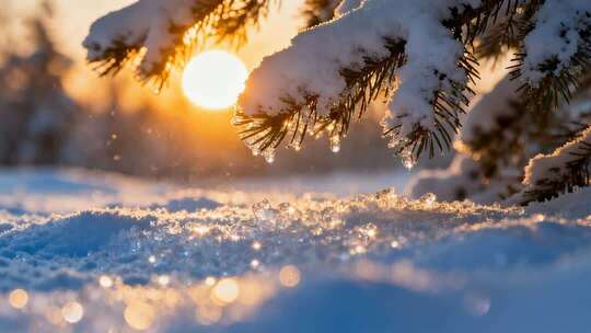 阳光松树落雪唯美冬季圣诞新年视频