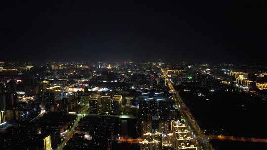 河南商丘城市大景夜景灯光航拍