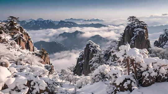 冬天黄山云海风景视频素材模板下载