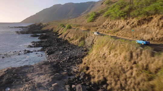 太平洋夏威夷岛的美丽自然蓝色公路敞篷车