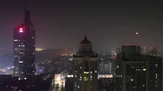 南京鼓楼区办公楼夜晚夜景航拍