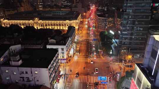 上海夜景航拍外滩南京东路黄浦区城市夜晚风