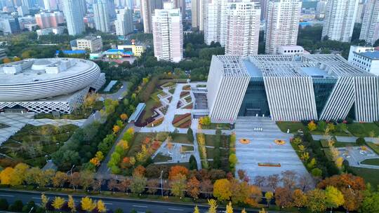 航拍山西博物院山西地质博物馆太原图书馆