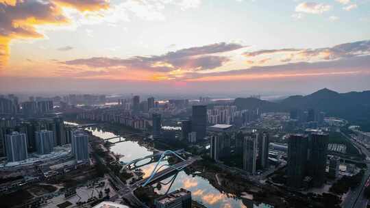 广州南沙_南沙全貌_航拍延时_夕阳下的南沙视频素材模板下载