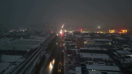 河北省石家庄市航拍城市道路雪景