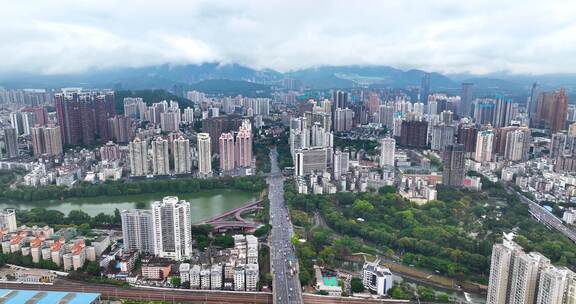 5K航拍雨后深圳高楼林立繁华都市全景