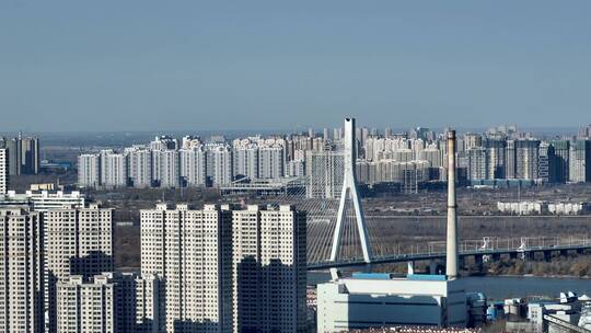 哈尔滨地标长江大桥航拍视频素材模板下载