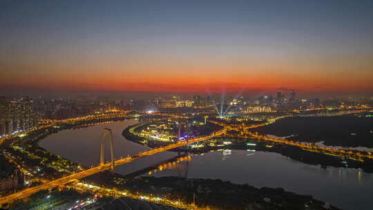 南宁青山大桥夜景航拍延时视频