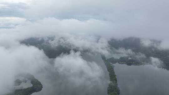 4K航拍西湖雷峰塔苏堤小瀛洲孤山云海