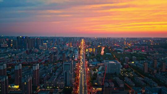 中国东北辽宁沈阳城市风景夜景晚霞航拍