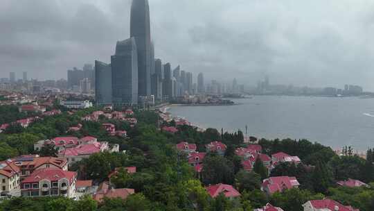 青岛海水第三海水浴场海岸线城市中心风光