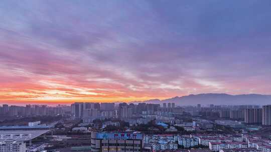 九江冬季朝霞天空城市景观及浔南日出延时