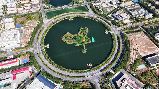 航拍滨州市彩虹湖中国地图视频素材模板下载