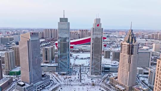 中国黑龙江哈尔滨松北新区雪景航拍