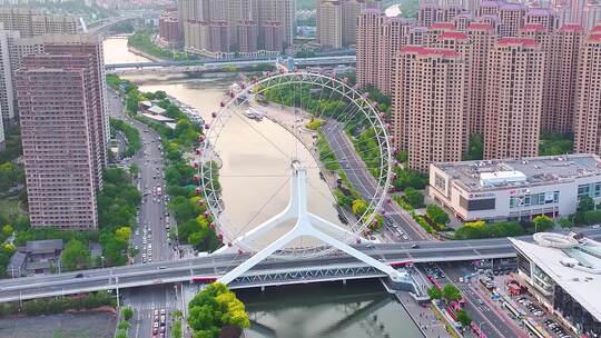 天津之眼摩天轮航拍海河子牙河红桥区城市地