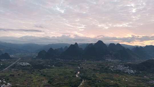 广西桂林山水日出风光航拍