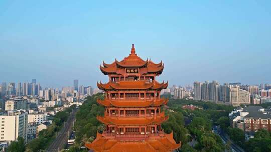 武汉黄鹤楼航拍日落逆光