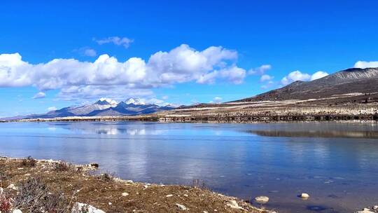 高原枯黄草原湖泊雪山延时3