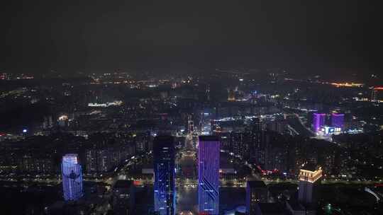 江门五邑华侨广场夜景航拍蓬江万达广场夜景