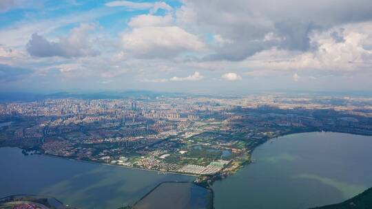 昆明西山公园凌虚阁航拍昆明市城市全景