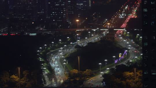 深圳市深南大道高空俯瞰夜景