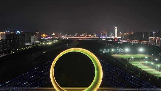 陕西宝鸡团结渭河大桥夜景航拍