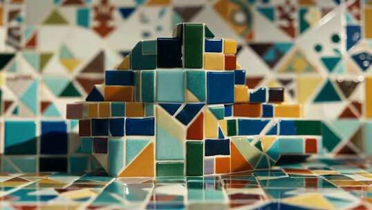 彩色马赛克瓷砖堆叠特写