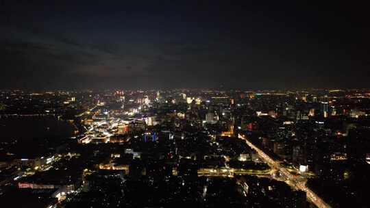 杭州城市夜幕降临夜景交通航拍