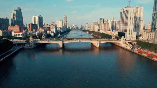 广州人民桥洲头咀和芳村码头航拍