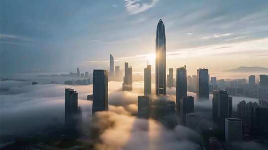 深圳城市高楼云海日出景象