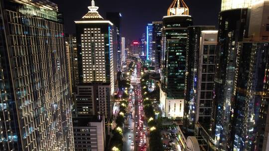 福州城市天际线五四路CBD航拍高楼夜景