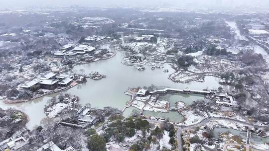 航拍扬州瘦西湖大明寺观音山宋夹城园林雪景