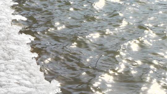 春天冰雪消融冰面融化河水流动视频素材模板下载
