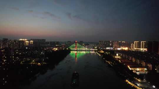 城市夜幕降临夜景灯光江苏宿迁航拍