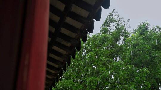 雨天雨景古建筑屋檐雨滴意境