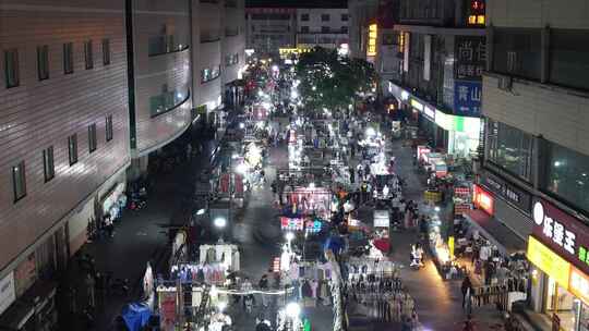 城市夜市步行街夜景人流航拍