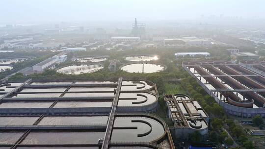 航拍绍兴污水污泥处理工厂工业园区