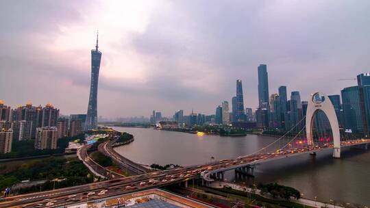 广州天河区珠江新城城市风光琶洲大桥视频素材模板下载
